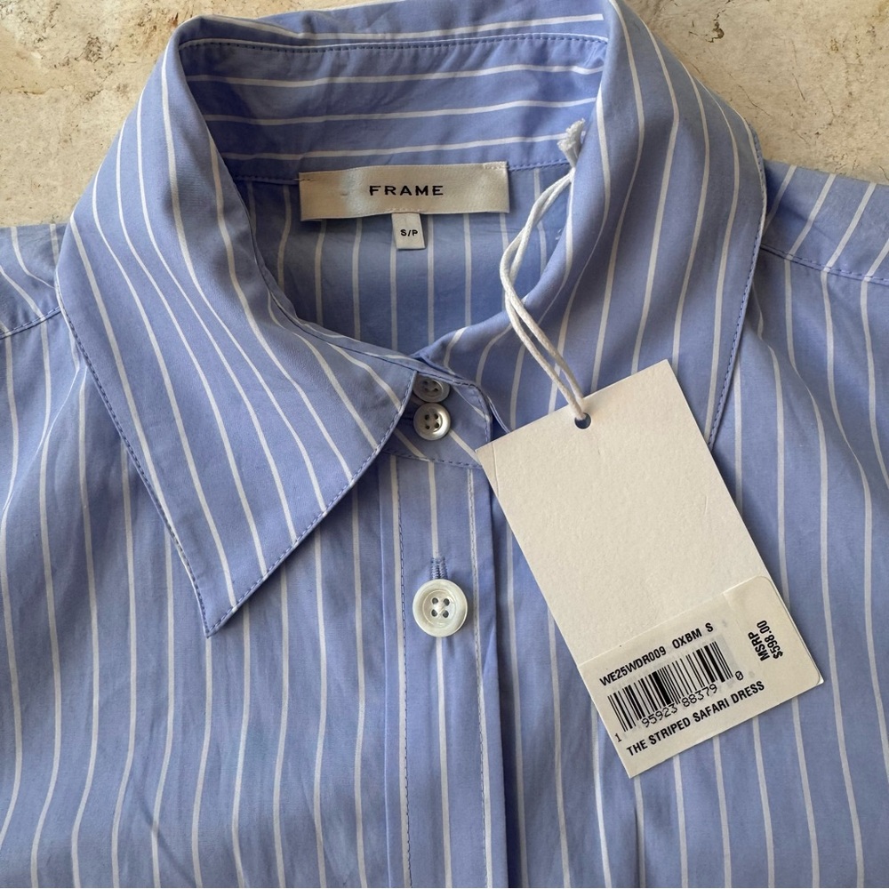 Frame The Striped Safari Blue and White Shirt Dress size S - Picture 6 of 12